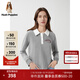 暇步士（Hush Puppies）女裝春季新款美式休閑條紋Polo領(lǐng)T恤衛衣 519花灰 M