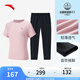 安踏速干套裝 女夏季新款短T運(yùn)動短褲針織跑步透氣運(yùn)動上衣休閑褲 【短袖+長褲】剛?cè)岱?基礎(chǔ)黑-1 M /女165