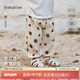 babylove兒童褲子夏季薄款純棉透氣吸汗寶寶防蚊褲燈籠褲波點褲子長褲 時光波點-卡其 90 cm