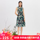 哥弟真的好（GIRDEAR）女裝印花飄帶無袖中腰雪紡A字連衣裙8500021 綠 M (3碼)