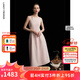 朗姿2025夏季新款優(yōu)雅一字領無袖連衣裙女高端法式修身收腰裙子 淡粉色 S