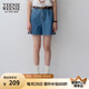 Teenie Weenie小熊牛仔短褲女夏季韓版簡約休閑松緊高腰時尚牛仔褲女 深藍(lán)色 M (165)