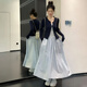 FSHE藍(lán)色吊帶連衣裙女夏季2025新款收腰顯瘦a字傘裙感韓系大擺裙 藍(lán)色 S