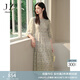 玖姿·安娜蔻浪漫莫奈風(fēng)100%真絲桑蠶絲田園風(fēng)連衣裙女2024夏款 花紋綠 L
