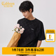 卡賓（CABBEEN）【仿麂皮絨】老花滿印短袖T恤男2024夏季新款寬松休閑潮上衣 煤黑色01 XL /180/52