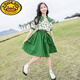 G.duck女童套裝裙子夏季15中大童洋氣連衣裙兒童時(shí)髦女孩公主裙夏裝十歲 綠色套裝裙 160 建議14-15歲
