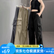 蘿美醬工裝褲女夏季戶外美式?jīng)_鋒小個(gè)子夏天闊腿登山褲子速干運(yùn)動褲速腳 黑色常規(guī)長度【夏季薄款】 M 【建議101-115斤】