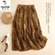 啄木鳥(niǎo)日韓原單尾貨女雙層苧麻a字大擺裙復古印花棉亞麻半身裙夏季 咖啡色 L 【建議110-130斤】