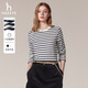哈吉斯（HAZZYS）女裝 女士純棉條紋寬松長(cháng)袖T恤女ABTSE0CCX02