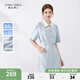 秋水伊人baby藍(lán)撞色娃娃領(lǐng)連衣裙2024夏新款女收腰顯瘦小個(gè)子裙子 淺藍(lán) L