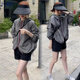 FSHE撞色拉鏈連帽寬松防曬衣女2025秋季新款時(shí)尚休閑寬松款短外套女 灰 L