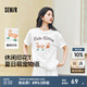 森馬（Semir）短袖t恤女中長款寬松顯瘦萌寵印花上衣2025夏裝新款透氣套頭衫 本白10102-戴珍珠項鏈的小貓 L