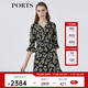 PORTS寶姿春夏新品女裝中長袖連衣裙LM8D228MPS134 黑色印花 S (4)
