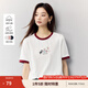茵曼（INMAN）純棉摸魚貓印花短袖T恤女2025夏季時(shí)尚撞色圓領(lǐng)寬松舒適上衣 米白色-摸魚貓 L