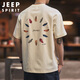 JEEP SPIRIT吉普美式短袖T恤男士夏季趣味印花男士半袖體恤上衣服 米杏  XL 