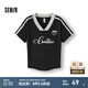森馬（Semir）涼感T|短袖T恤女短款撞色V領(lǐng)夏季2025新款字母修身上衣運(yùn)動(dòng)風(fēng) 黑色90001 XL