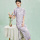 金菊氣質(zhì)優(yōu)雅旗袍2025夏季新品盤扣立領(lǐng)印花連肩長款民國風(fēng)連衣裙女裝