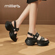 妙麗（Millies）品牌松糕厚底涼鞋女夏季2025新款真皮時(shí)尚女士涼鞋百搭運(yùn)動(dòng)沙灘鞋 黑色 36 (230mm)  標(biāo)準(zhǔn)碼