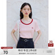 自巧小個子正肩簡約黑白條紋繡花短袖T恤女2024夏裝新款圓領(lǐng)上衣 紅白條紋 XS (2碼)