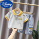 迪士尼（Disney）男童酷帥夏裝2025新款男孩寶寶炸街衣服潮兒童帥氣翻領(lǐng)衫短袖套裝 夏COOL套裝 90 cm