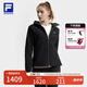FILA 斐樂官方女裝梭織外套2025春新款健身運(yùn)動(dòng)基礎(chǔ)加絨連帽上衣 深黑-BK L (170) 88A