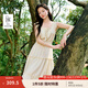 茵曼甜美系帶鏤空刺繡無(wú)袖連衣裙2025夏季女裝新款木耳邊層疊裙子 梨花杏 L