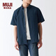 無印良品（MUJI） 男式 棉水洗牛津 紐扣領(lǐng)短袖襯衫 純棉全棉襯衣外套 ACC01C2S 藏青色 S  (165/84A)