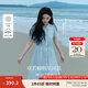 茵曼（INMAN）【苧麻】章若楠同款法式娃娃領(lǐng)連衣裙女裝2025夏季新品泡泡袖裙子 淺藍色【好評返現(xiàn)】 M