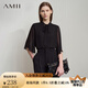 AMII2025夏新款優(yōu)雅通勤小立領喇叭袖綁帶雙層雪紡衫女寬松12522087 黑色 L (165)