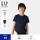 Gap男女童2025春季新款純棉小熊刺繡短袖T恤百搭兒童裝上衣756113 海軍藍(lán) 150 cm(12-13歲) 亞洲尺碼