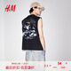 H&M男裝背心2025夏季新款舒適寬松印花美式字母無袖上衣1262379 黑色/Cobra Creek M 175/100