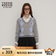 Teenie Weenie小熊女裝簡約時(shí)尚秋休閑通勤V領(lǐng)學(xué)院菱形格毛衣針織衫 中灰色 XS 155