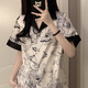 新中式水墨真絲睡衣女夏款短袖短褲薄款桑蠶絲家居服套裝禮盒裝 水墨蝴蝶【短袖短褲】 2XL 130-140斤