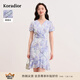 珂萊蒂爾【桑蠶絲】2025年夏季新款法式優(yōu)雅碎花荷葉邊連衣裙女 淡藍(lán)色 S
