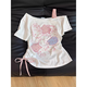 LDBEhellokitty斜肩短袖t恤女夏季新款小眾設(shè)計(jì)感顯瘦吊帶露肩上衣ins 白色 M 【90斤以內(nèi)】
