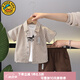 G.DUCKKIDS小黃鴨男童套裝夏季薄款嬰兒童衣服男孩帥氣短袖襯衫寶寶周歲禮服 米色三件套 100 建議2-3歲25-30斤