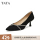 他她（TATA）高跟鞋女尖頭細跟婚鞋2025秋季新款新娘鞋伴娘鞋女鞋 黑色 36