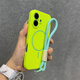 索力擎適用蘋果16手機(jī)殼熒光綠硅膠細(xì)圈磁吸iphone16promax精孔新款15pro膚感14防摔13保護(hù)套12小眾男女 【熒光綠】+淺藍(lán)手繩 iPhone 16