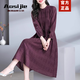 奧絲婕（Aosijie）高端品牌天絲連衣裙女2025春秋新款優(yōu)雅減齡顯瘦高貴夫人氣質(zhì)長(zhǎng)裙 暗酒紅 2XL 【130-145斤】