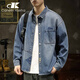 CANELIN KISKHA高品質(zhì)潮牌牛仔襯衫男寬松大碼2025秋季外套日系痞帥襯衣秋冬男裝 藍色 L 碼 (適合128-145斤）