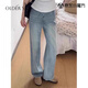 OLDER SEA復(fù)古蝴蝶結(jié)牛仔褲女夏季2025新款設(shè)計感闊腿褲高腰顯瘦長褲子女 藍色 S 【建議85-100斤】