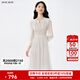 BUOUBUOU白月光2025春夏新品法式優(yōu)雅串珠刺繡蕾絲高腰連衣裙女 米白W81 S