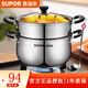 蘇泊爾（SUPOR）湯鍋燃?xì)庠铍姶艩t通用304不銹鋼加厚雙耳小煮鍋 煮面家用蒸煮湯鍋 帶蒸格- 20cm