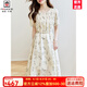 AEMAPE高端時尚碎花連衣裙女2025年夏季新款小個子雪紡衫收腰顯瘦長裙子 杏竹葉 L 110-125斤