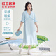 紅豆居家云朵棉睡裙夏季紗布免Bra胸墊款 天藍色 M (165)