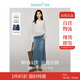 茵曼復古分割牛仔裙秋女裝高級學院風A字顯瘦半身裙子 牛仔藍 XL 