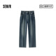 森馬（Semir）森柔牛仔|牛仔褲女抓毛舒暖顯瘦拖地褲2024冬新款闊腿褲港風(fēng)復(fù)古 牛仔黃泥染80325-新品 四季款 M