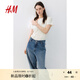 H&M女裝T恤2025秋季新款圓領(lǐng)美式休閑簡約寬松棉質(zhì)短袖上衣1270848 白色 M 165/96