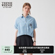 Teenie Weenie小熊女裝襯衫2025夏季新款寬松抽褶時(shí)髦刺繡牛仔襯衣 淺藍色 M