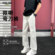 Foss Phil微喇褲子男士夏季薄款高街彎刀休閑直筒修身長(zhǎng)褲K1108灰白XL